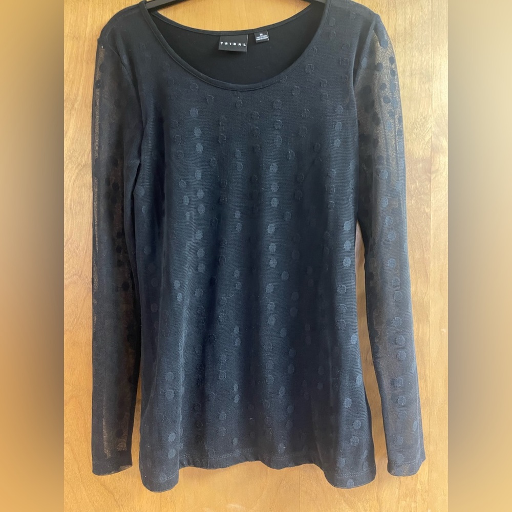 Tribal Black Dotted Sheer Sleeve Top - Picture 2 of 8